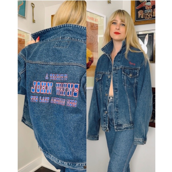 Vintage John Wayne Tribute Medium Wash Denim Jean Jacket • 90s • Cotton - Medium - Picture 1 of 8